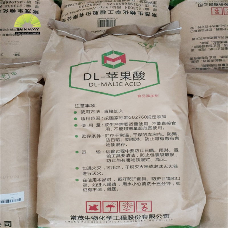 SUNWAY Factory Price Free Sample Food Grade Malic Acid CAS 636-61-3 C4H6O5 White Crystal 